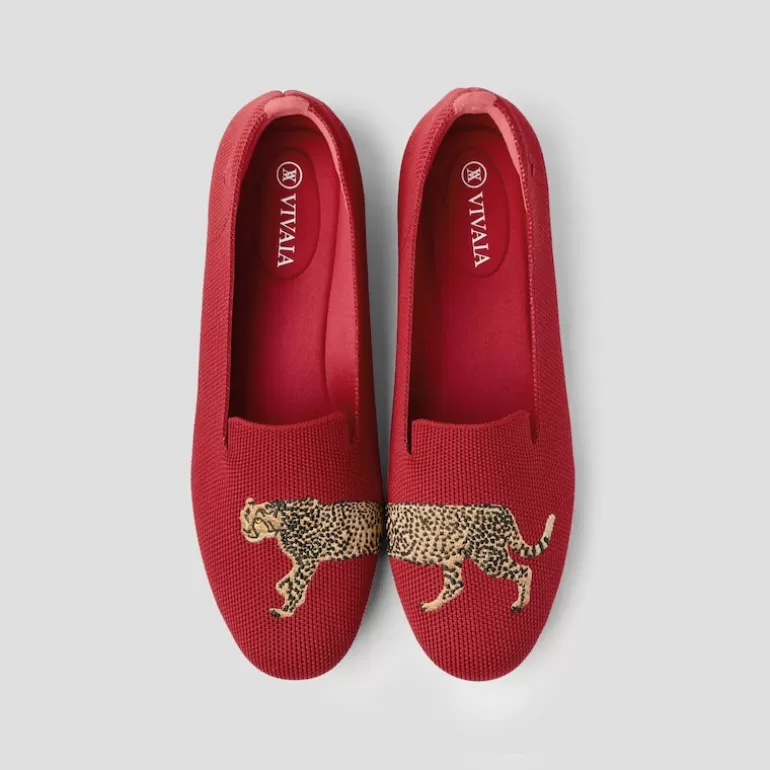 VIVAIA Audrey | Audrey Round-Toe Embroidered Loafer For Bunions In Ruby Red-Cheetah |