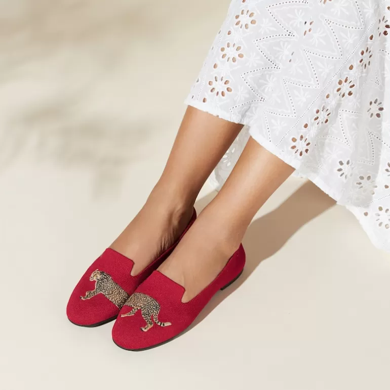 VIVAIA Audrey | Audrey Round-Toe Embroidered Loafer For Bunions In Ruby Red-Cheetah |