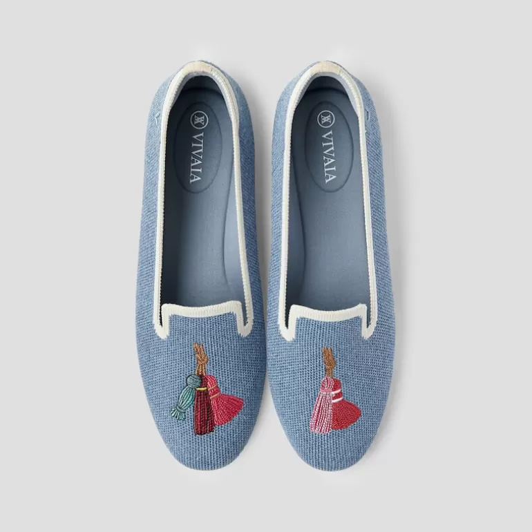 VIVAIA Audrey | Audrey Round-Toe Patterned Loafers For Bunions In Denim Blue-Tassel |