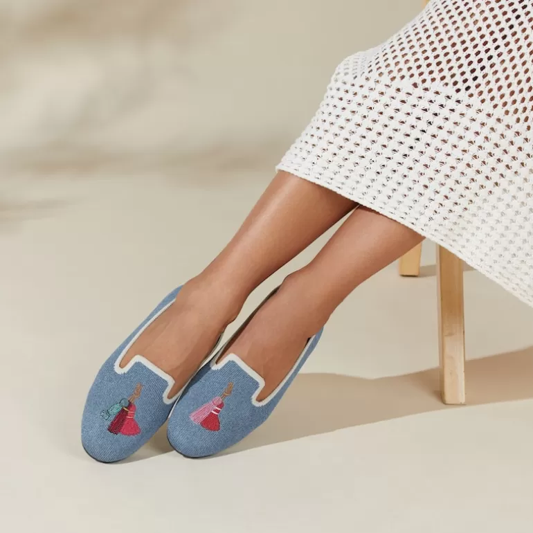 VIVAIA Audrey | Audrey Round-Toe Patterned Loafers For Bunions In Denim Blue-Tassel |