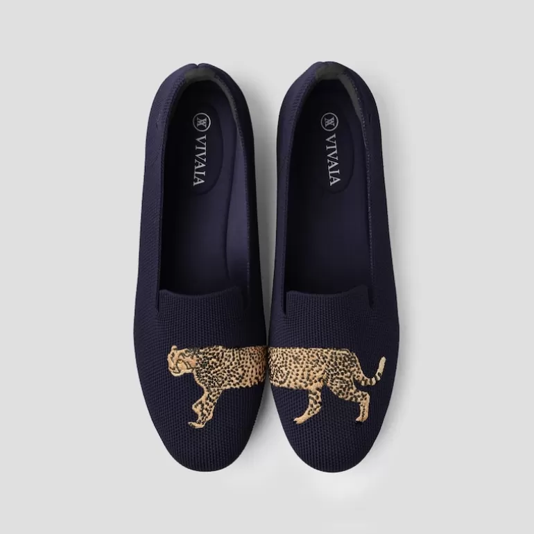 VIVAIA Audrey | Audrey Round-Toe Patterned Loafers For Bunions In Navy-Cheetah |