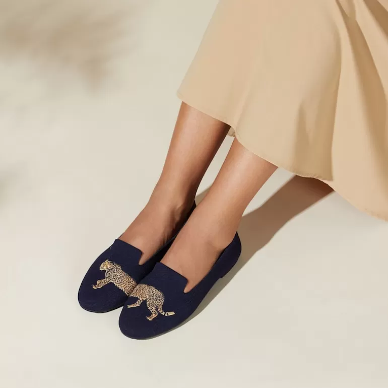 VIVAIA Audrey | Audrey Round-Toe Patterned Loafers For Bunions In Navy-Cheetah |