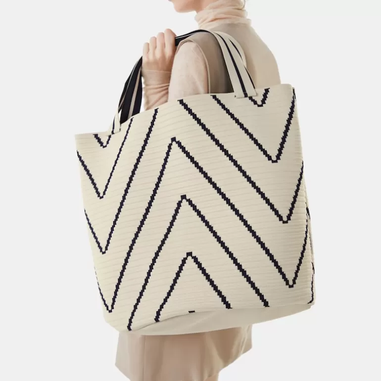 VIVAIA All Bags | Totes | Colette Bucket Tote Bag In Ivory Chervon-Sustainable & Washable |