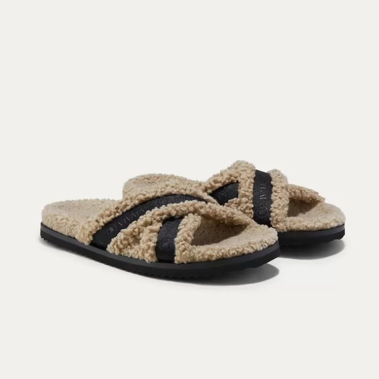 VIVAIA Hannah | Hannah Furry Criss Cross Strap Slippers In Faux Fur |