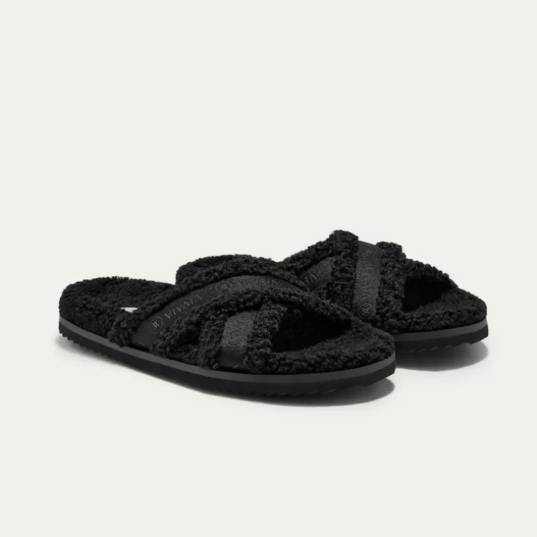 VIVAIA Hannah | Hannah Furry Criss-Cross Strap Slippers In Faux Fur |