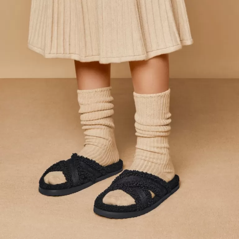 VIVAIA Hannah | Hannah Furry Criss-Cross Strap Slippers In Faux Fur |