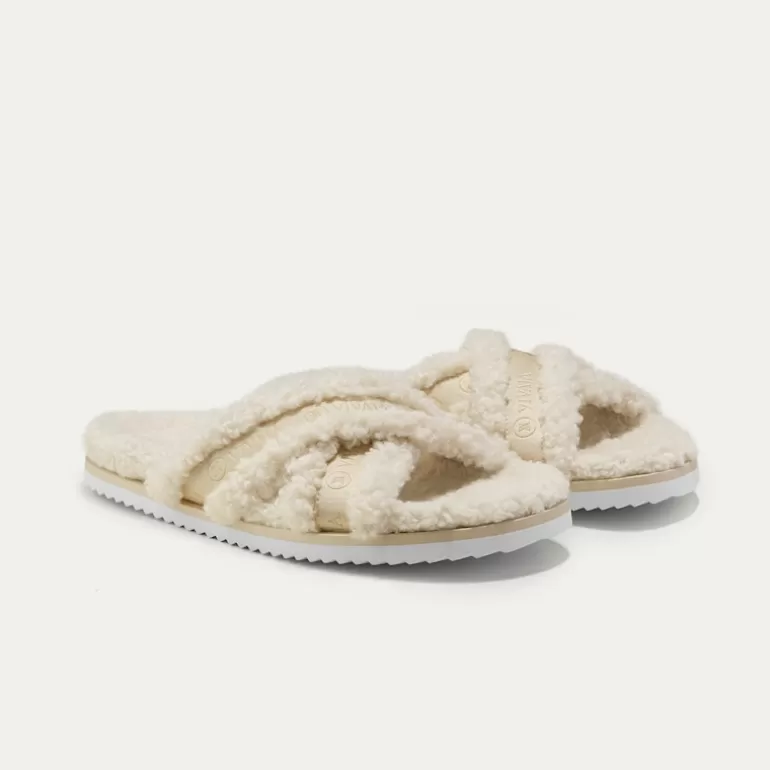 VIVAIA Hannah | Hannah Furry Criss-Cross Strap Slippers In Faux Fur |