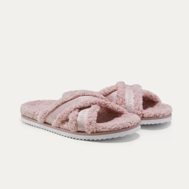 VIVAIA Hannah | Hannah Furry Criss-Cross Strap Slippers In Faux Fur |