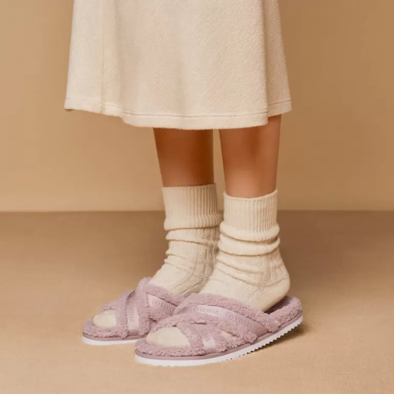 VIVAIA Hannah | Hannah Furry Criss-Cross Strap Slippers In Faux Fur |