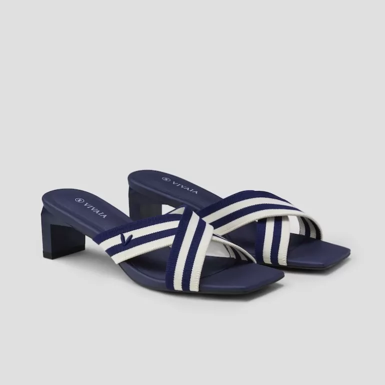 VIVAIA Jade | Jennifer Square-toe Heeled Sandals In Denim Stripe Woven-Sustainable & Stylish |