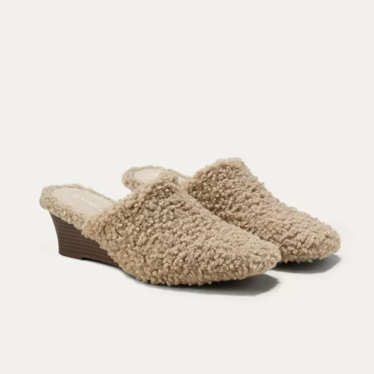 VIVAIA Margot Wedge Mules | Margot Wedge Mules Square-Toe Wedge Mules In Latte Fur |