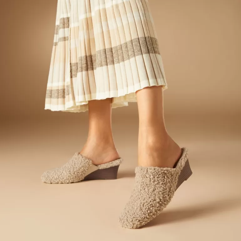 VIVAIA Margot Wedge Mules | Margot Wedge Mules Square-Toe Wedge Mules In Latte Fur |